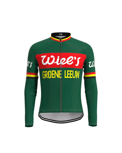 RETRO RADTRIKOT Wiel's Groene Leeuw LANGE ÄRMEL - Rot/Grün