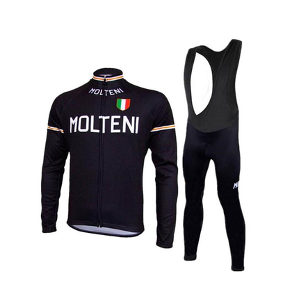 Retro Radsport Outfit Molteni Arcore - Jacke und Lange Hose - Schwarz