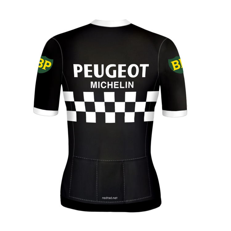 Retro Frauen Radtrikot Peugeot Schwarz/Weiß - RedTed