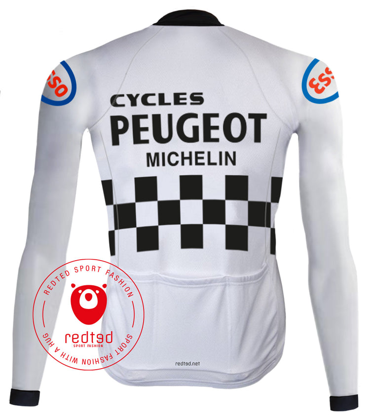Retro Radtrikot Peugeot lange Ärmel weiß - REDTED