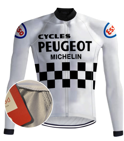 Retro Radtrikot Peugeot lange Ärmel weiß - REDTED