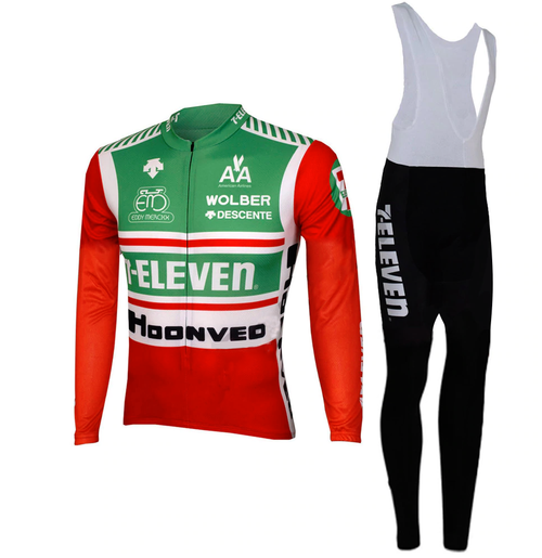 Retro Radsport Outfit 7-Eleven - Jacke und Lange Hose - Rot/Grün