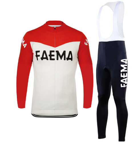 Retro Radsport Outfit Faema - Jacke und Lange Hose - Rot / Weiss