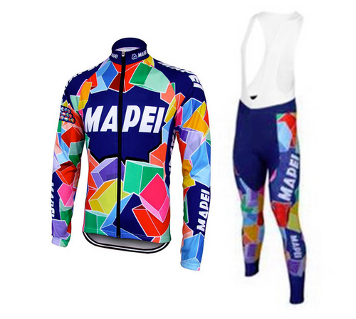 Retro Radsport Outfit Mapei - Jacke und Lange Hose - Mehrfarbig