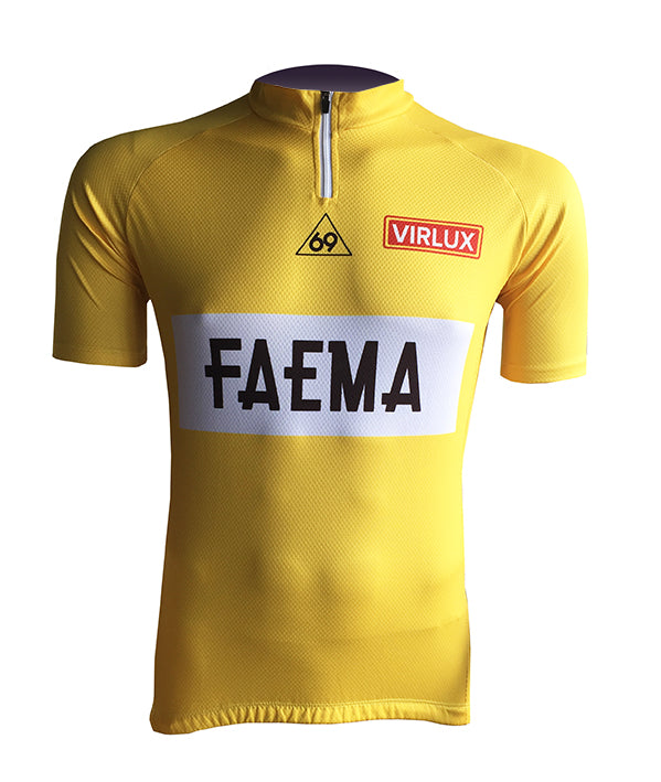 rennrad trikot neongelb Retro radtrikots - Retro Wielershirt Faema - Gele trui 1969