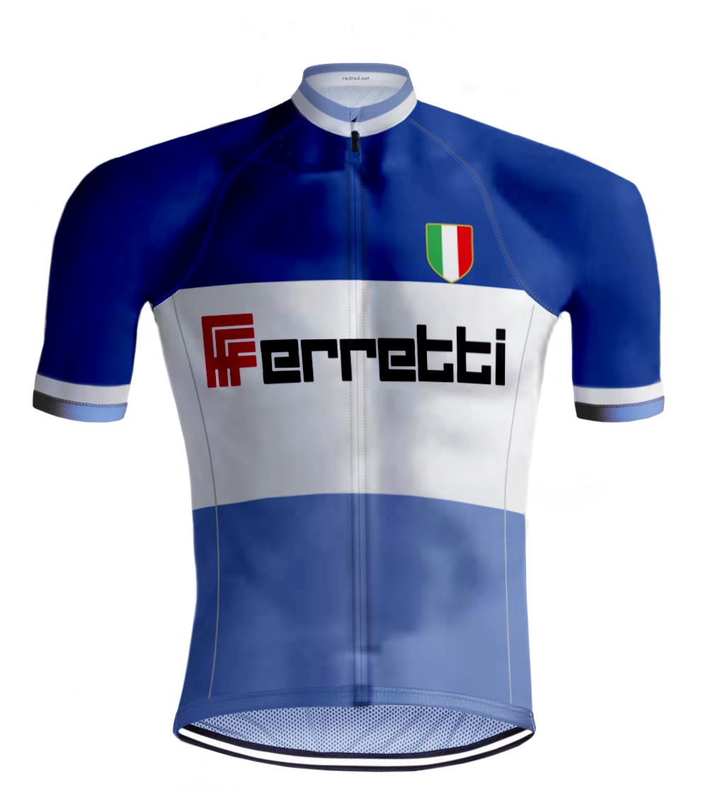 italienische fahrradbekleidung marken Retro radtrikots - Retro Radtrikot Ferretti Blau
