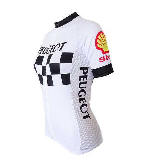 rennrad trikot damen weiß Retro radtrikots - Retro Wielershirt Dames Peugeot - Wit